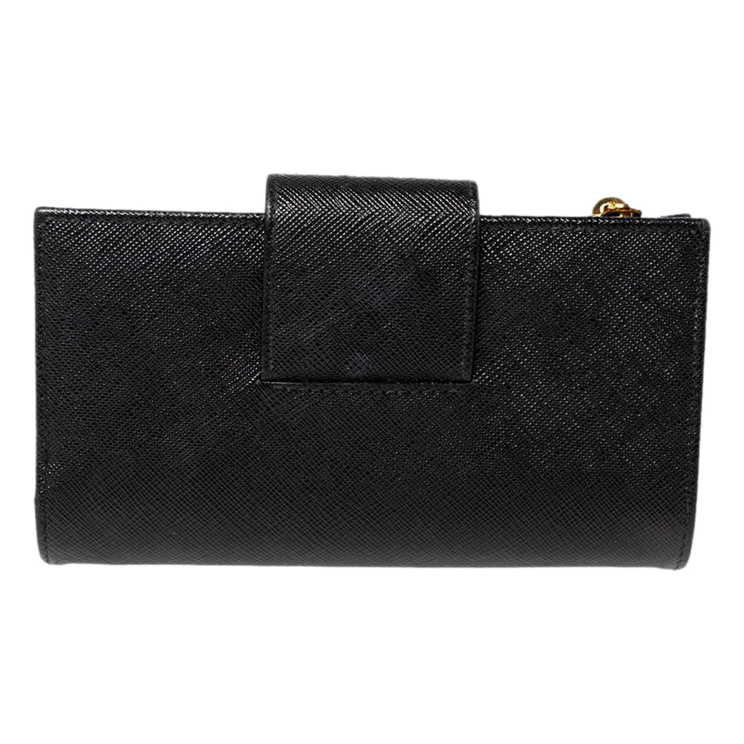 Prada Saffiano Leather Long Wallet Womens Nero Black and Gold