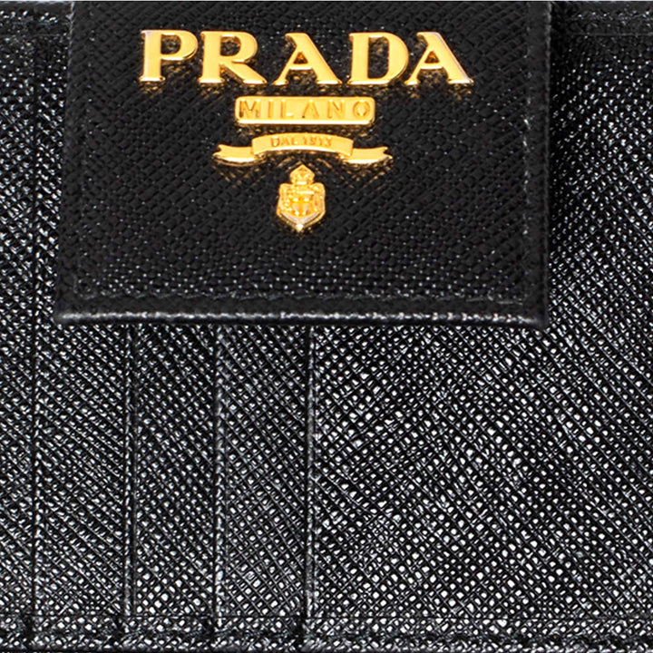 Prada Saffiano Leather Long Wallet Womens Nero Black and Gold