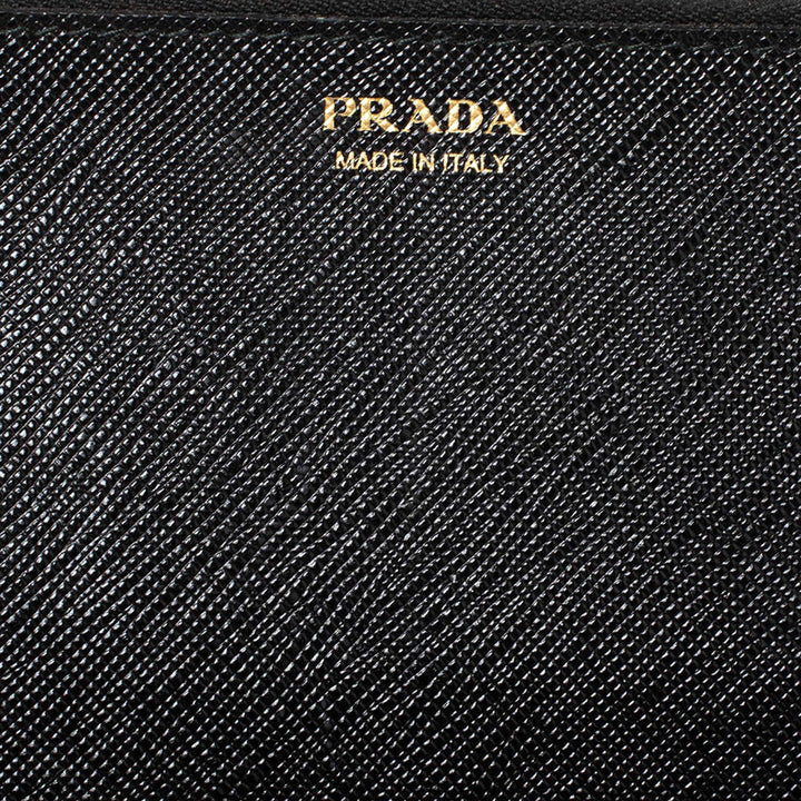 Prada Saffiano Leather Long Wallet Womens Nero Black and Gold