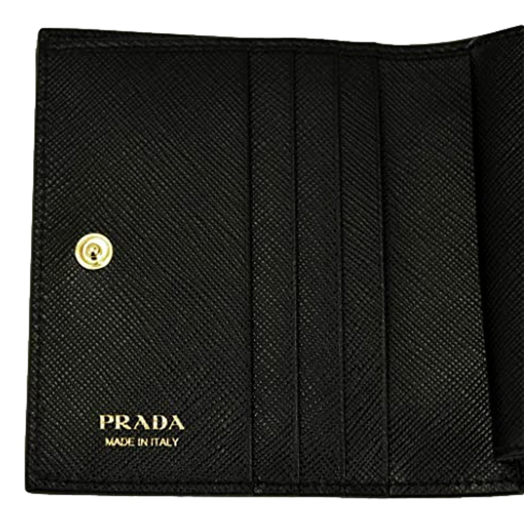 Prada Saffiano Black Leather and Black Logo Bifold Snap Wallet