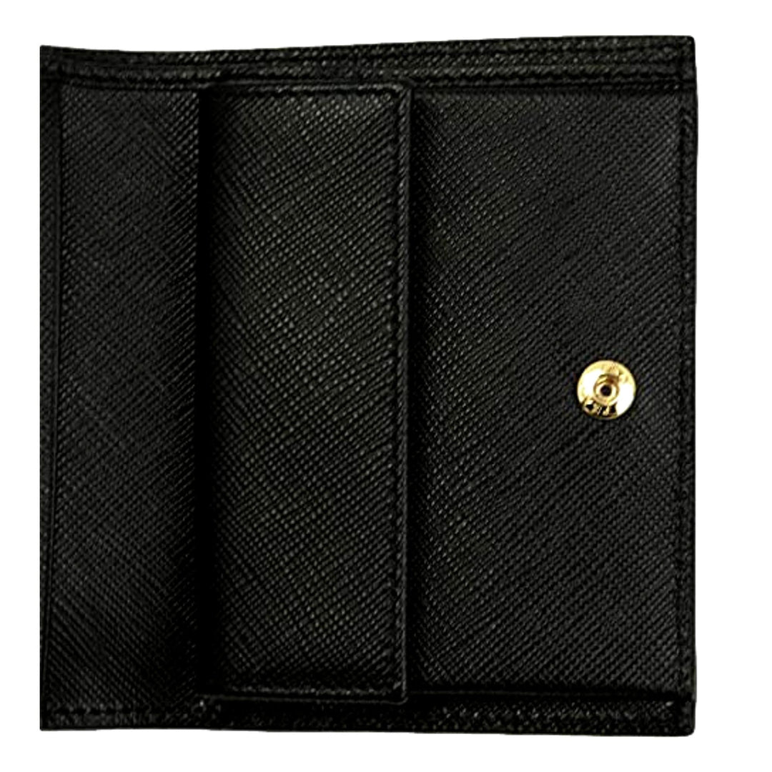 Prada Saffiano Black Leather and Black Logo Bifold Snap Wallet