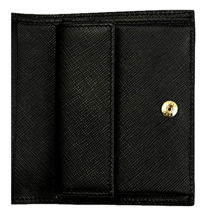 Prada Saffiano Black Leather and Black Logo Bifold Snap Wallet