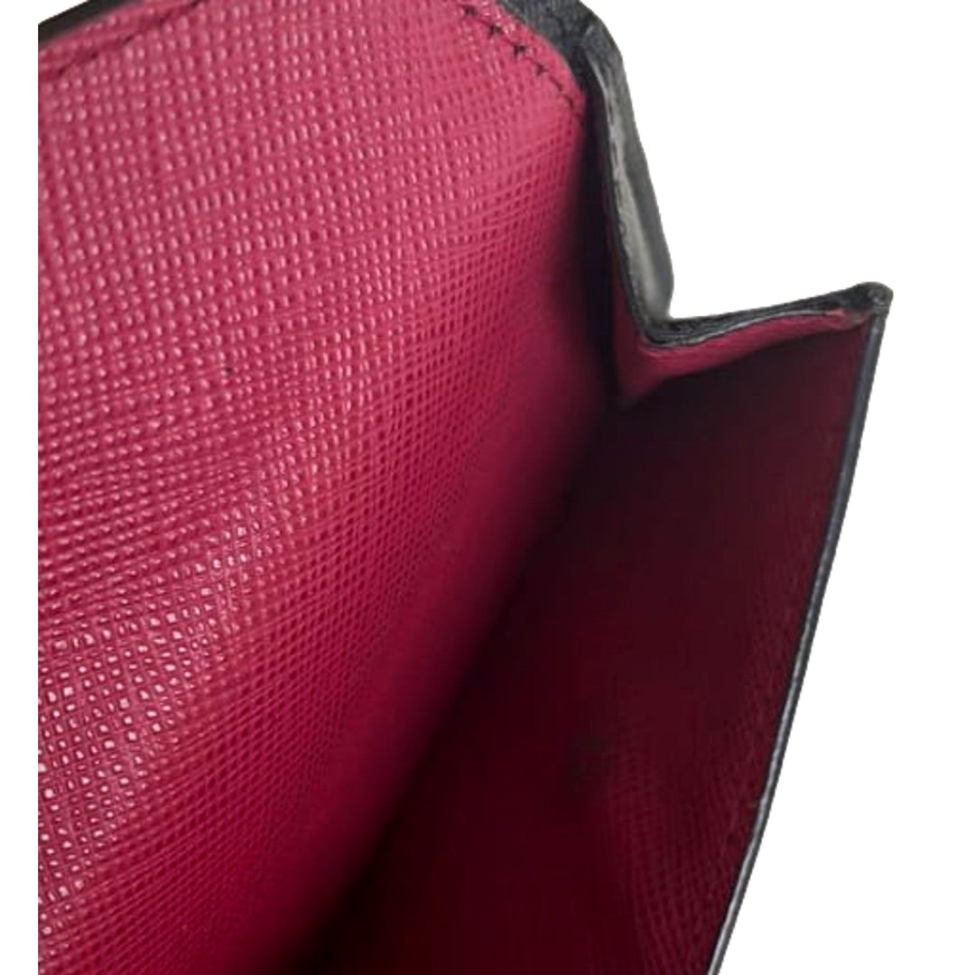 Prada Saffiano Metal Tri-Fold Envelope Card Holder Wallet Nero Black and Pink