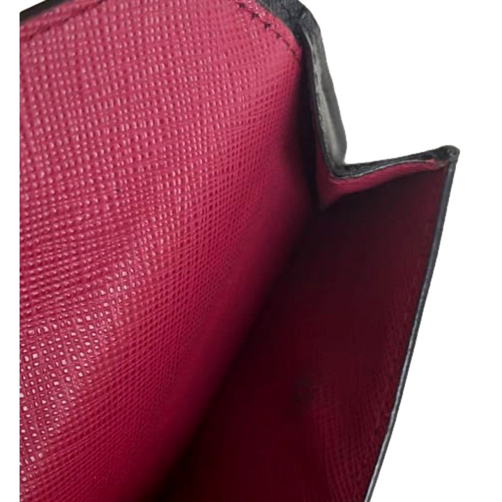 Prada Saffiano Metal Tri-Fold Envelope Card Holder Wallet Nero Black and Pink