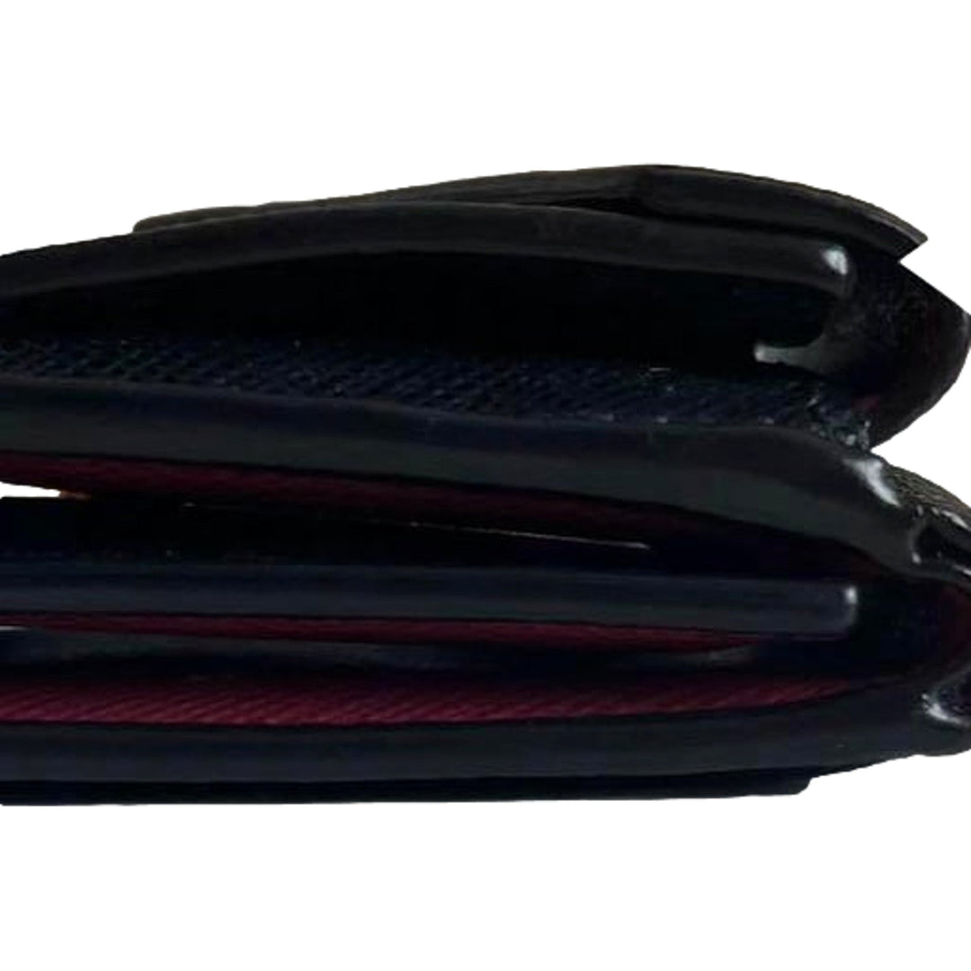 Prada Saffiano Metal Tri-Fold Envelope Card Holder Wallet Nero Black and Pink