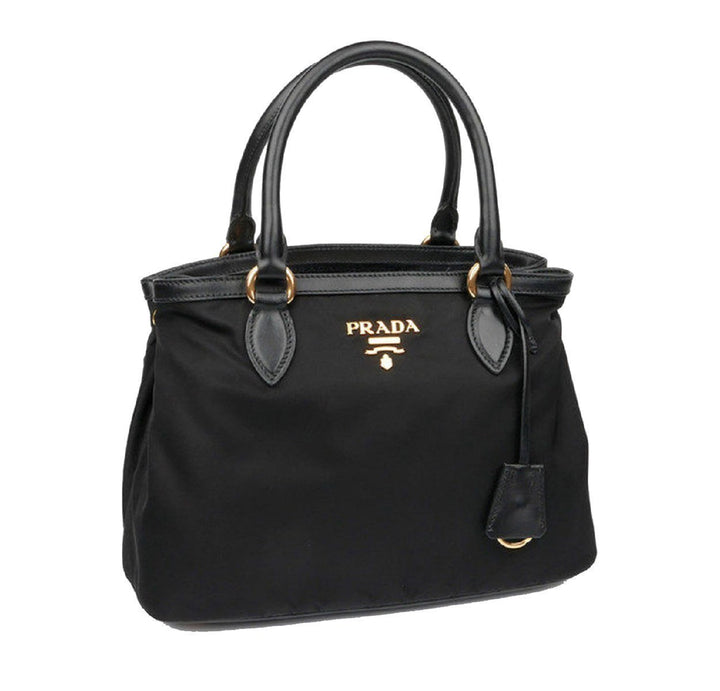 Prada Tessuto Nylon Black Saffiano Small Handbag Satchel 1BA172