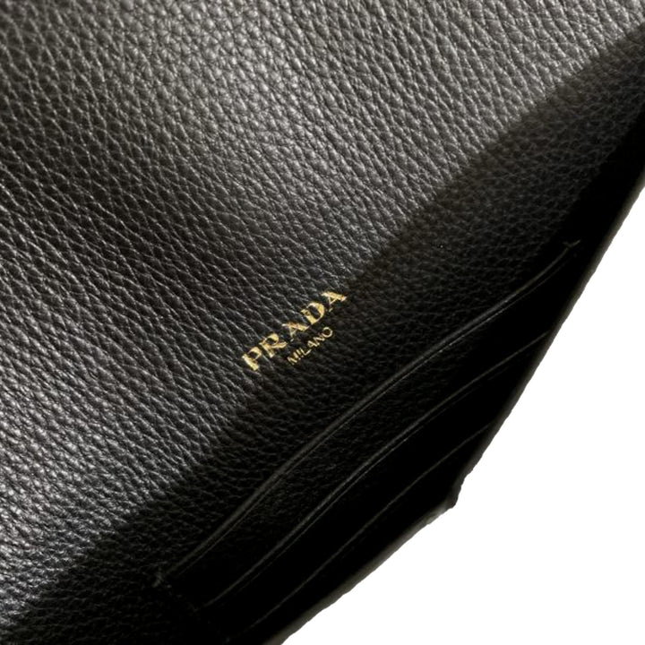 Prada Black Vitello Grain Leather Long Envelope Wallet