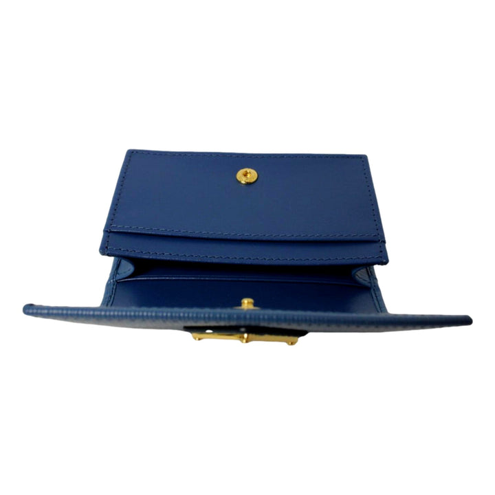 Prada Blue Vitello Move Leather Triangle Logo Card Case Wallet