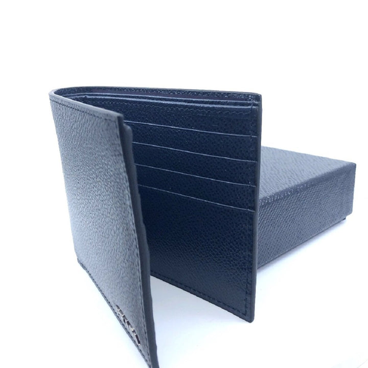 Prada Mens Baltico Blue Vitello Micro Grain Leather Bifold Wallet