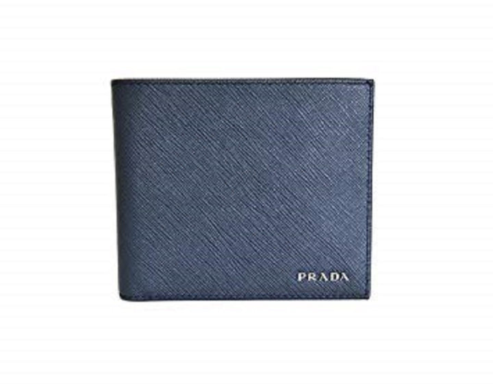 Prada Mens Baltico Blue Vitello Micro Grain Leather Bifold Wallet
