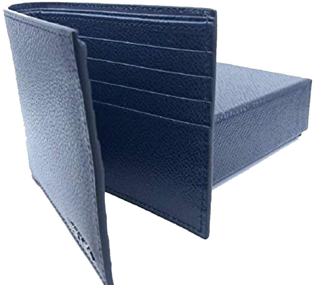 Prada Mens Baltico Blue Vitello Micro Grain Leather Bifold Wallet