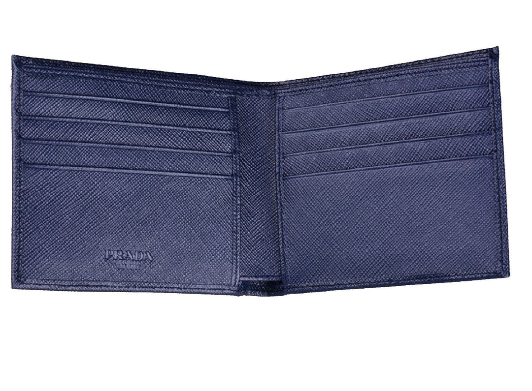 Prada Mens Baltico Blue Vitello Micro Grain Leather Bifold Wallet