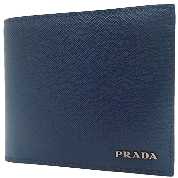 Prada Mens Baltico Blue Vitello Micro Grain Leather Bifold Wallet