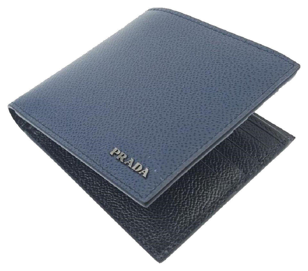 Prada Mens Baltico Blue Vitello Micro Grain Leather Bifold Wallet