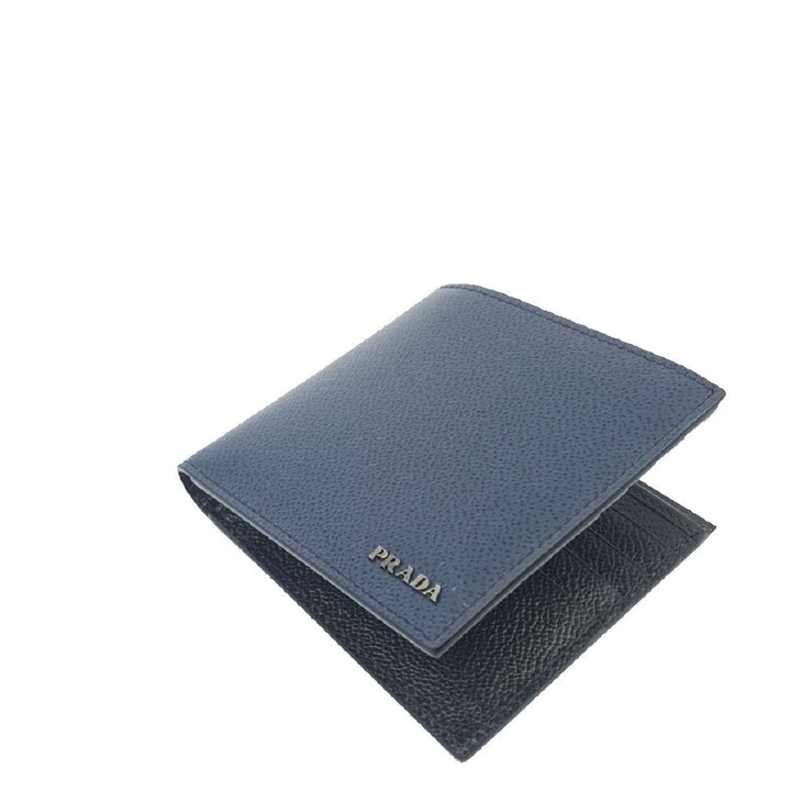 Prada Mens Baltico Blue Vitello Micro Grain Leather Bifold Wallet