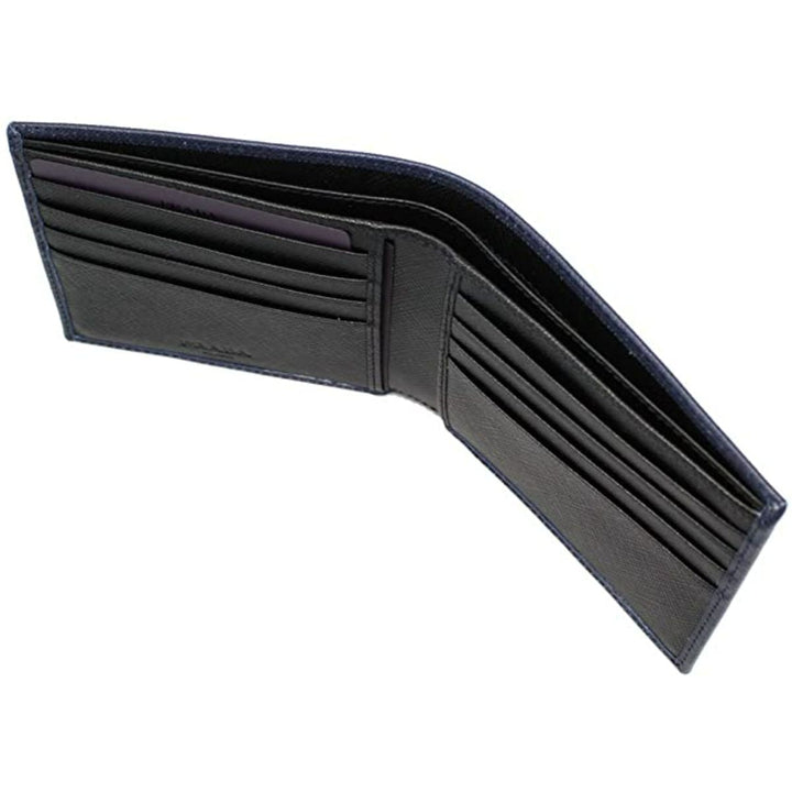 Prada Men's Blue Black Saffiano Cuir Leather Billfold Wallet 2MO513