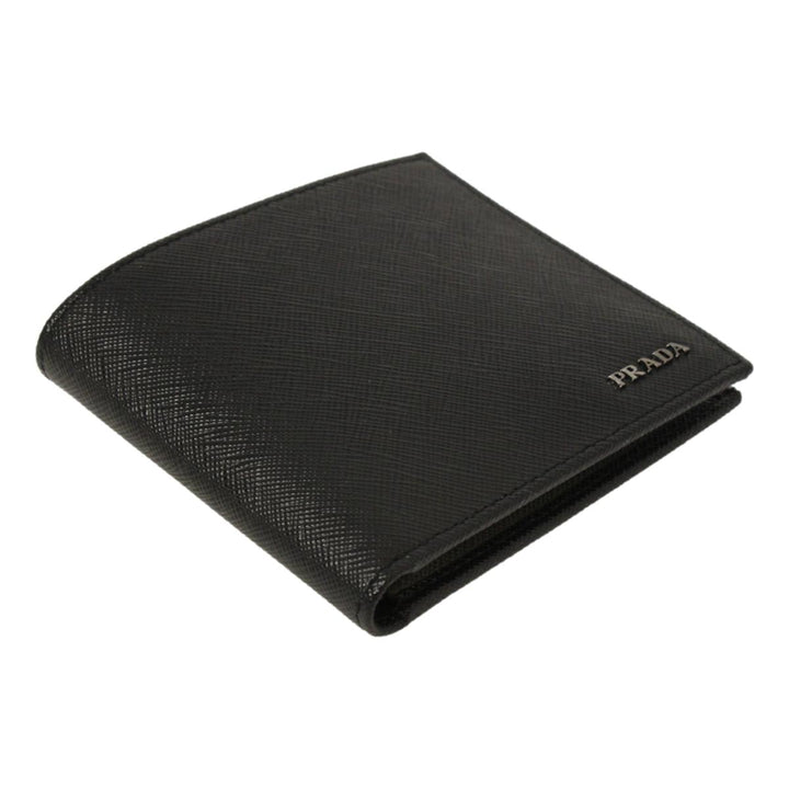 Prada Nero Black Grey Saffiano Cuir Leather Billfold Wallet
