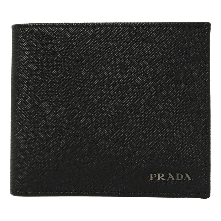 Prada Nero Black Grey Saffiano Cuir Leather Billfold Wallet