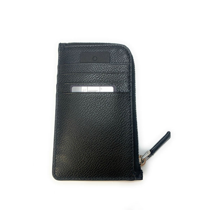Prada Men's Vitello Micro Grain Black Leather Zipper Card Case Wallet
