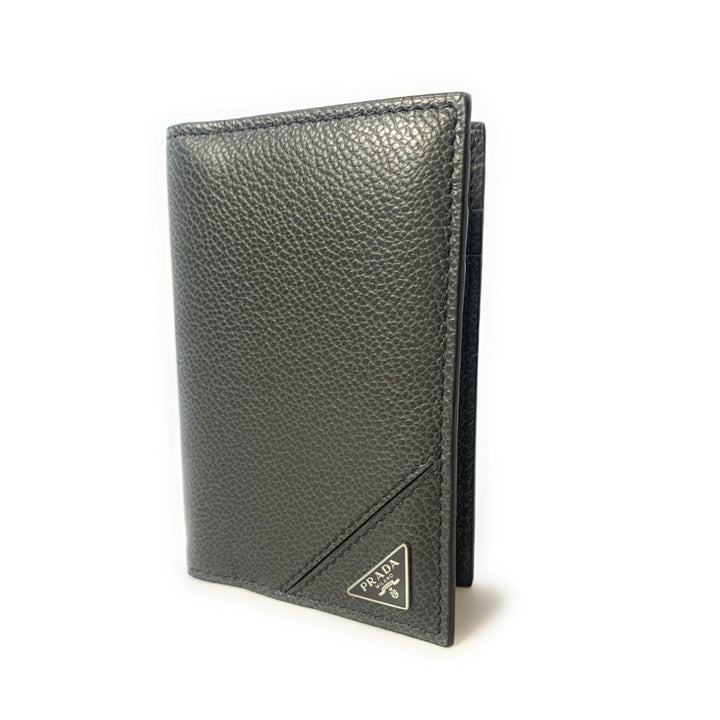 Prada Men's Vitello Micro Grain Grey Leather Vertical Card Holder