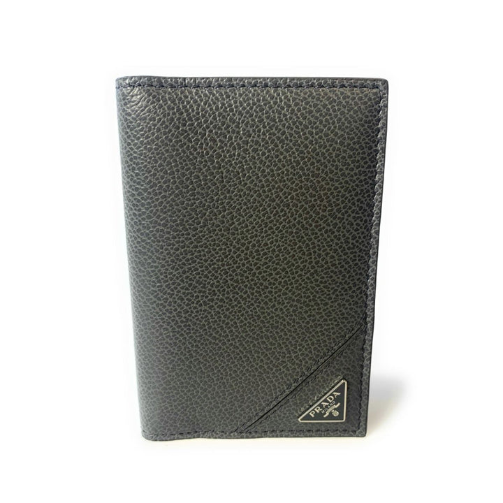 Prada Men's Vitello Micro Grain Grey Leather Vertical Card Holder