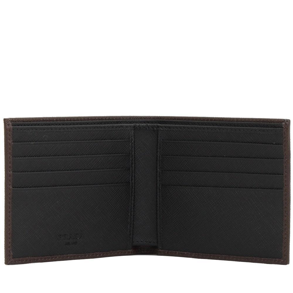 Prada Portaf Orizzontale Saffiano Bifold Leather Brown Black Wallet 2MO513