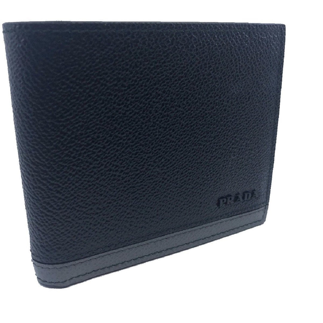 Prada Mens Bifold Black Nero Baltico Grey Vitello Micro Grain Leather Wallet 2MO513
