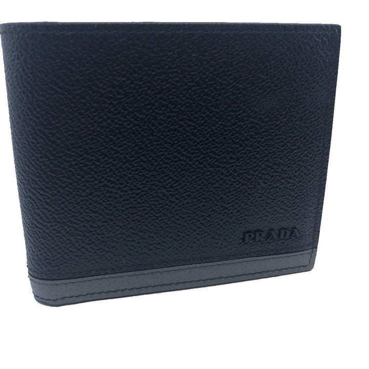 Prada Mens Bifold Black Nero Baltico Grey Vitello Micro Grain Leather Wallet 2MO513