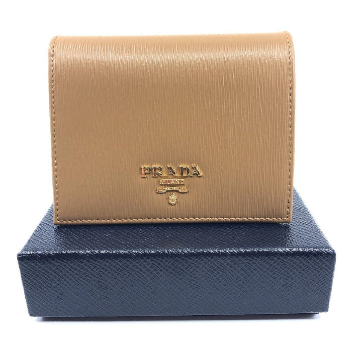Prada Vitello Move Small Vertical Caramel Beige Leather Flap Wallet