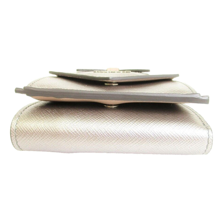 Prada Ribbon Saffiano Metallic Silver and Beige Leather Trifold Wallet