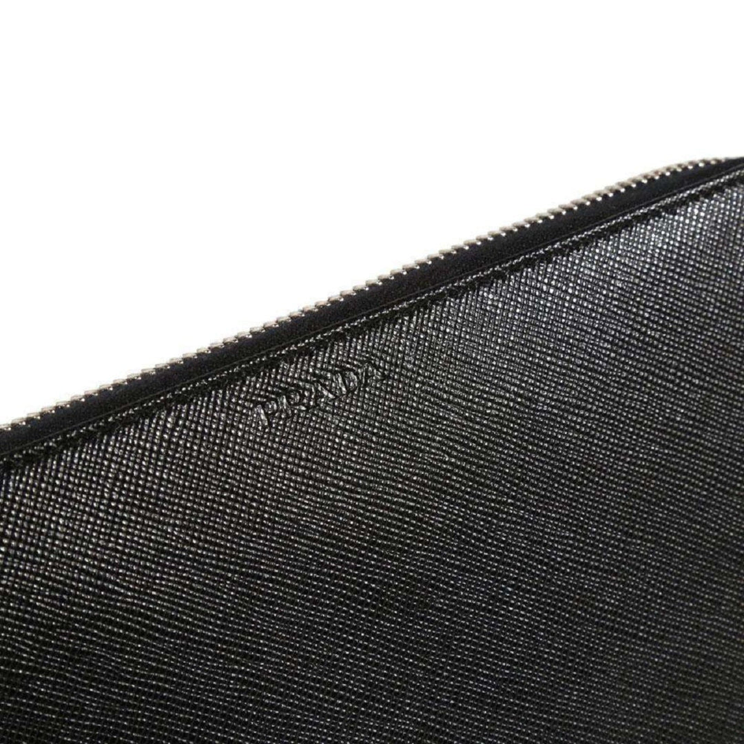 Prada Saffiano Active Black Leather Stripe Zip Around Wallet