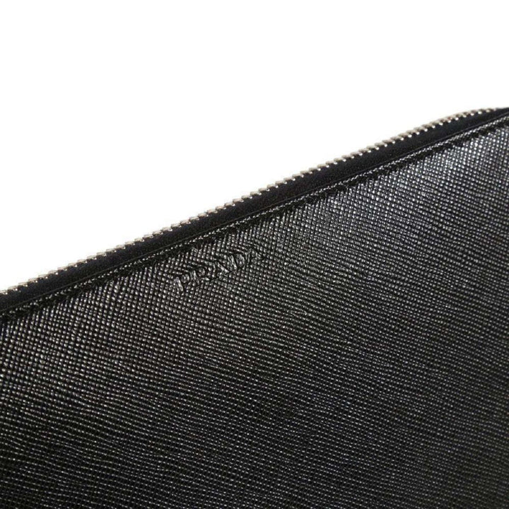 Prada Saffiano Active Black Leather Stripe Zip Around Wallet