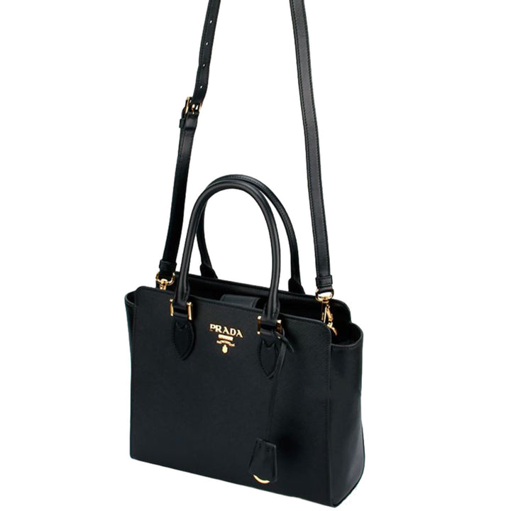 Prada Saffiano Borsa Black Leather Shoulder Tote Handbag