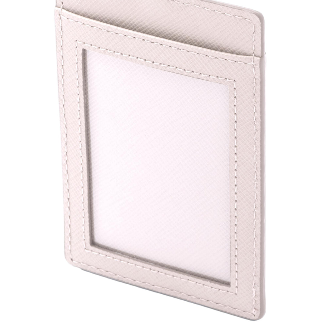 Prada Saffiano Ivory Leather Logo Plaque ID Cardholder Lanyard
