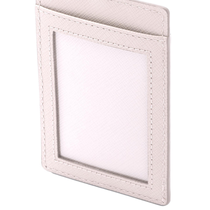 Prada Saffiano Ivory Leather Logo Plaque ID Cardholder Lanyard