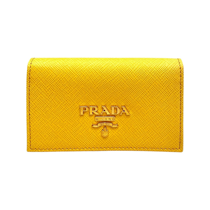 Prada Saffiano Yellow Leather Card Case Wallet
