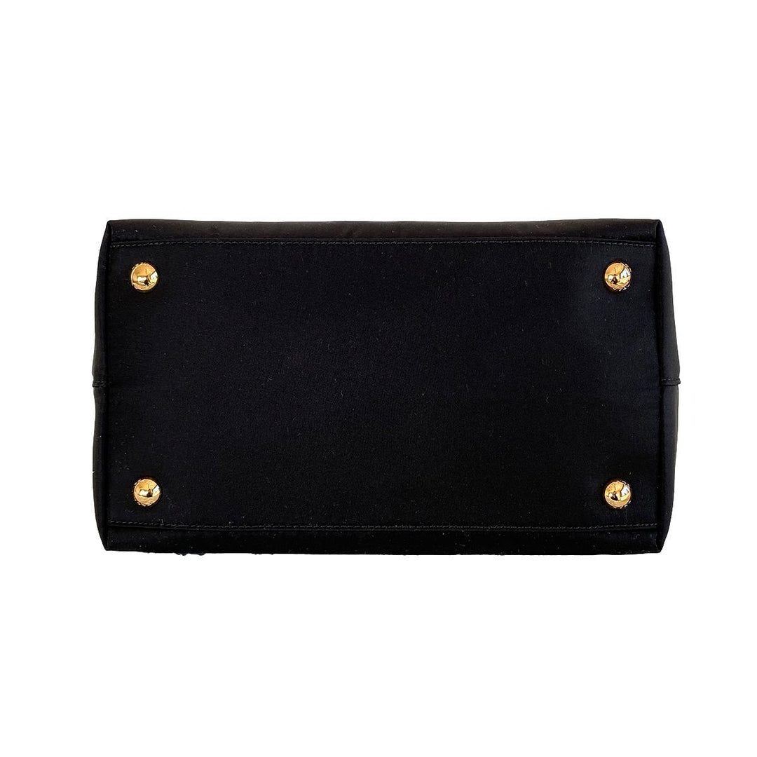 Prada Tessuto Nylon Black Saffiano Leather Trim Small Satchel 1BA275