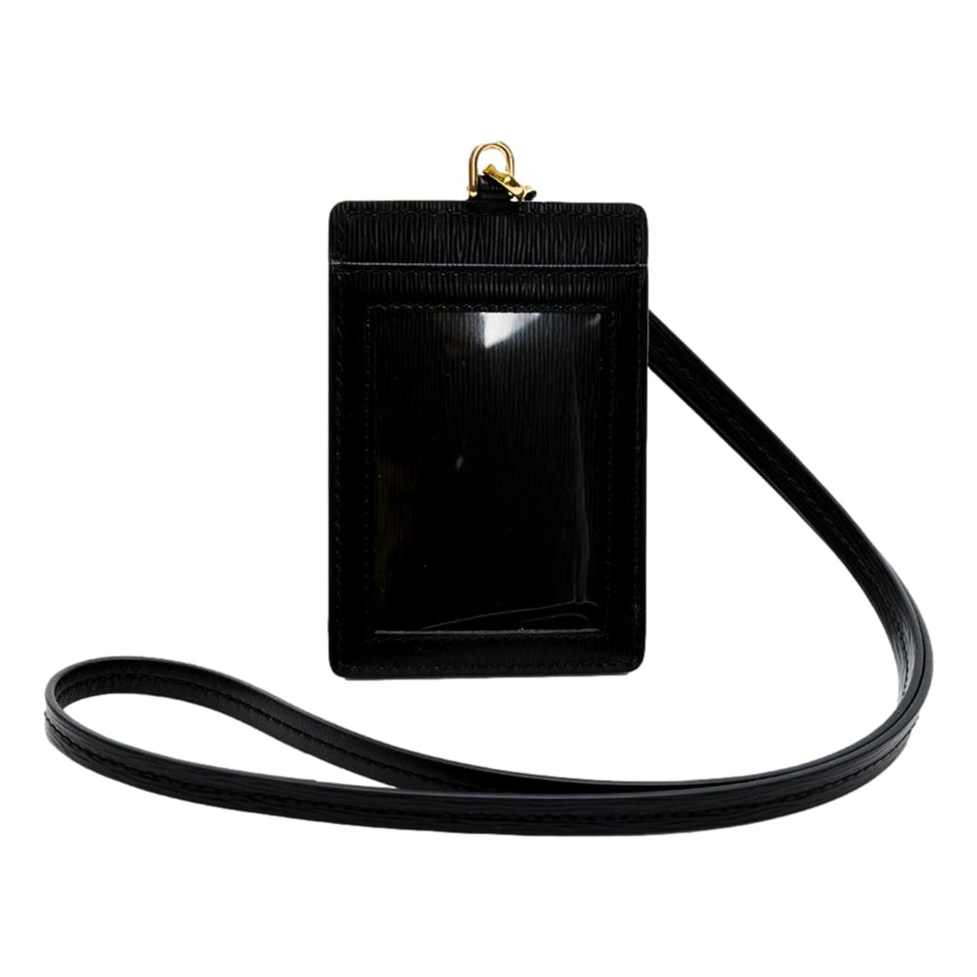 Prada Vitello Move Black Leather Logo Plaque Lanyard Cardholder Wallet