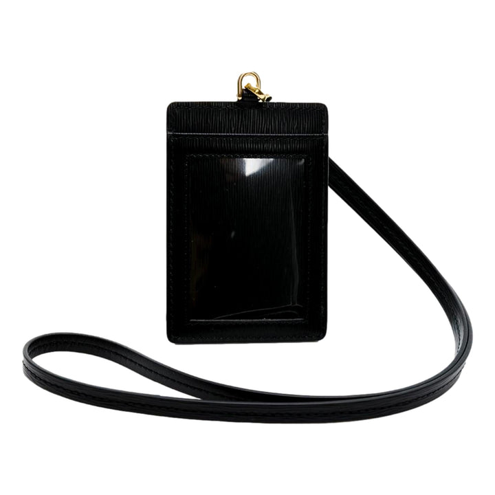 Prada Vitello Move Black Leather Logo Plaque Lanyard Cardholder Wallet