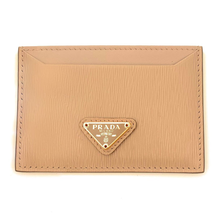 Prada Vitello Move Cipria Beige Leather Triangle Logo Card Wallet 1MC208