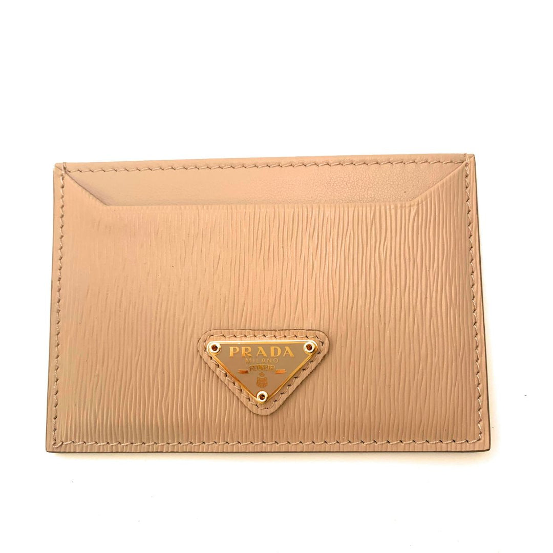 Prada Vitello Move Cipria Beige Leather Triangle Logo Card Wallet 1MC208