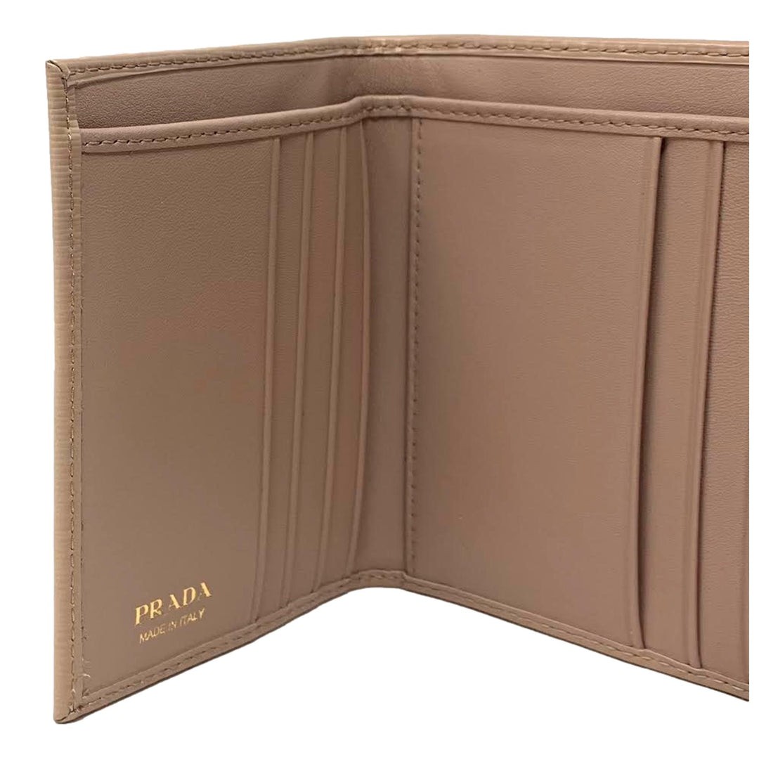 Prada Vitello Move Cipria Beige Leather Triangle Logo Small Trifold Wallet