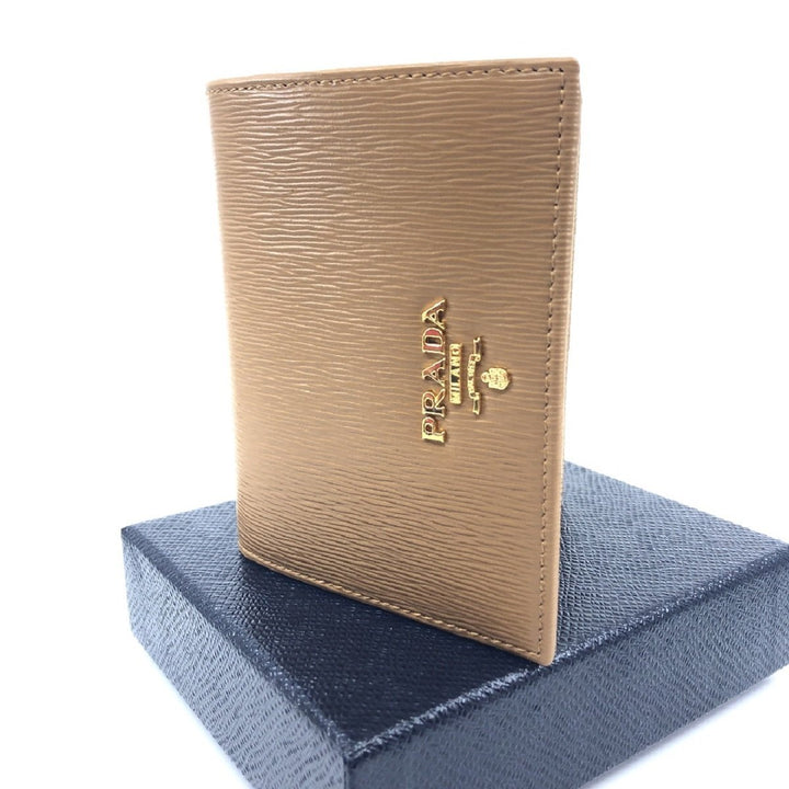 Prada Vitello Move Small Vertical Caramel Beige Leather Flap Wallet