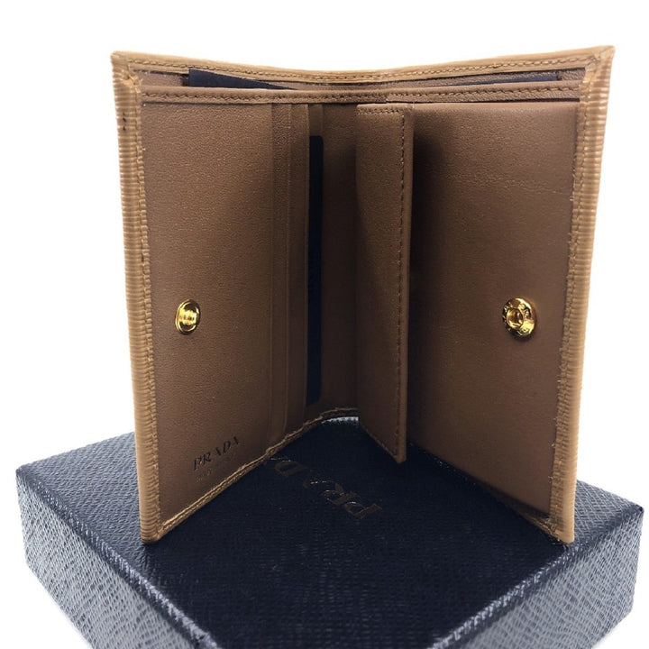 Prada Vitello Move Small Vertical Caramel Beige Leather Flap Wallet