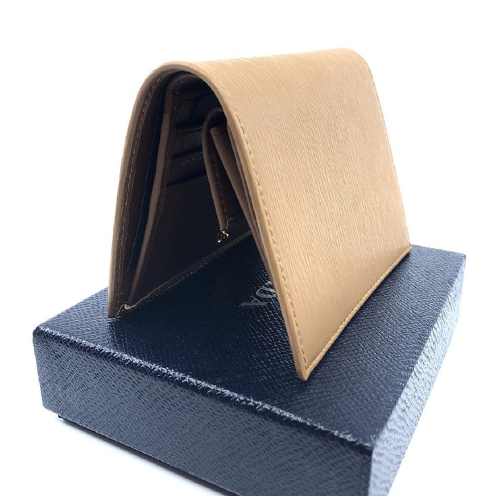 Prada Vitello Move Small Vertical Caramel Beige Leather Flap Wallet