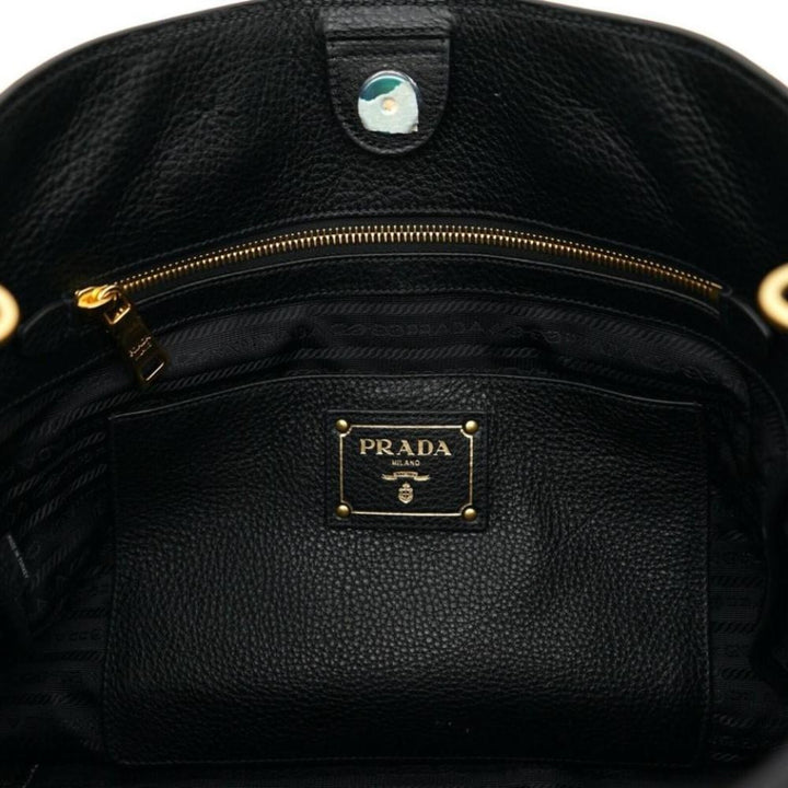 Prada Black Vitello Phenix Leather Shopping Tote Bag