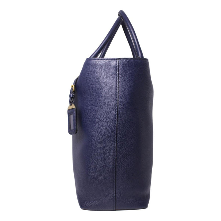 Prada Navy Blue Vitello Phenix Leather Shopping Tote