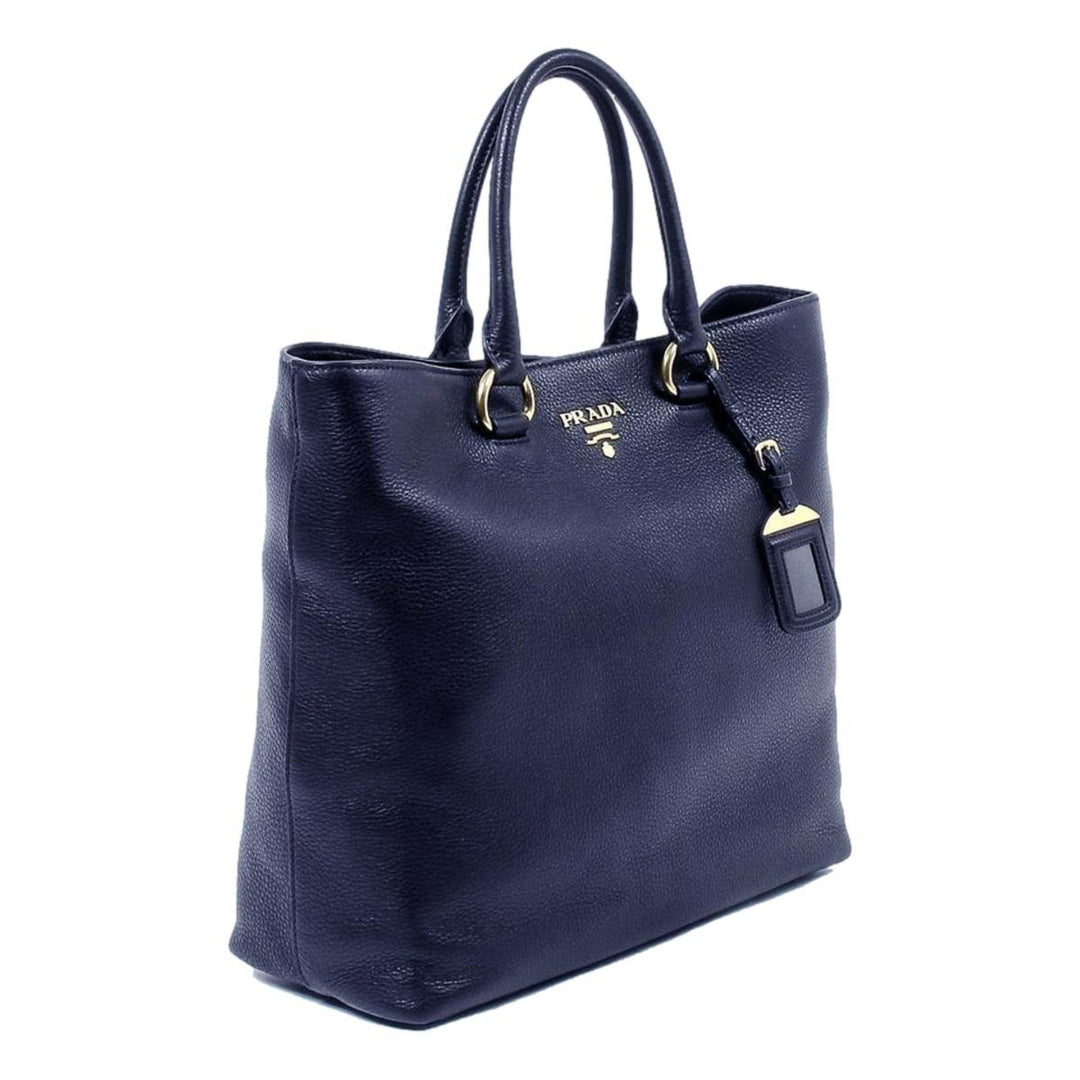 Prada Navy Blue Vitello Phenix Leather Shopping Tote