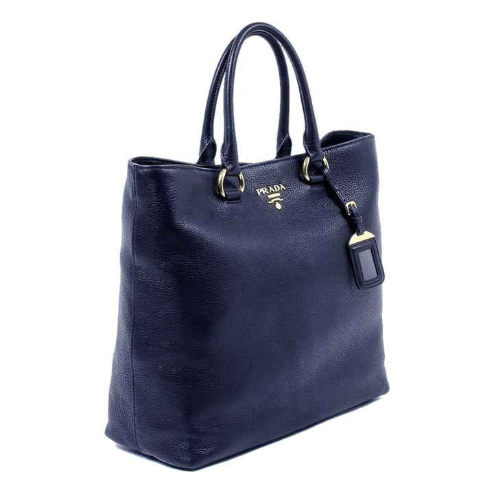Prada Navy Blue Vitello Phenix Leather Shopping Tote