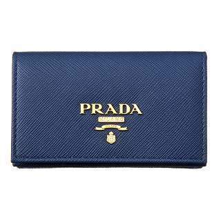 Prada Womens Blue Saffiano Leather Credit Card Holder